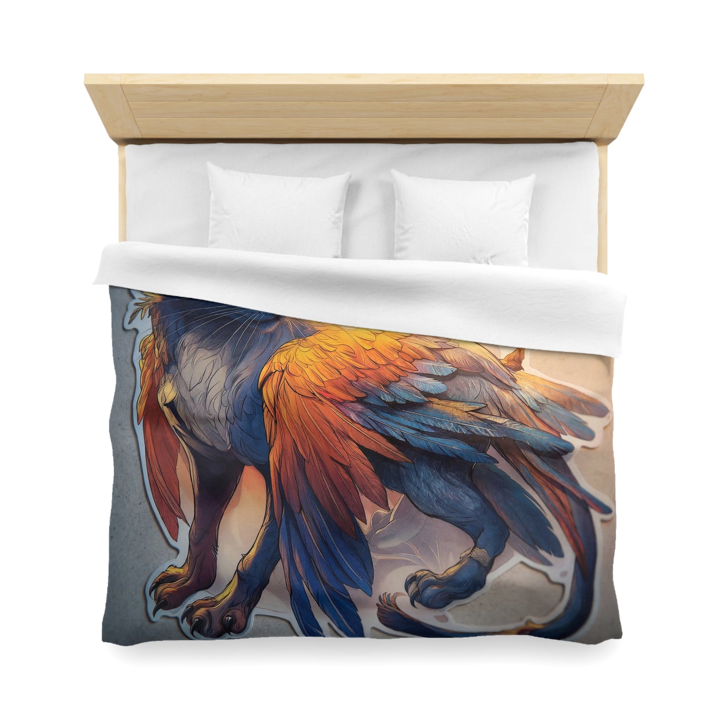 Azure Winged Cat Microfiber Duvet Cover – Sunset Guardian Dreamscape