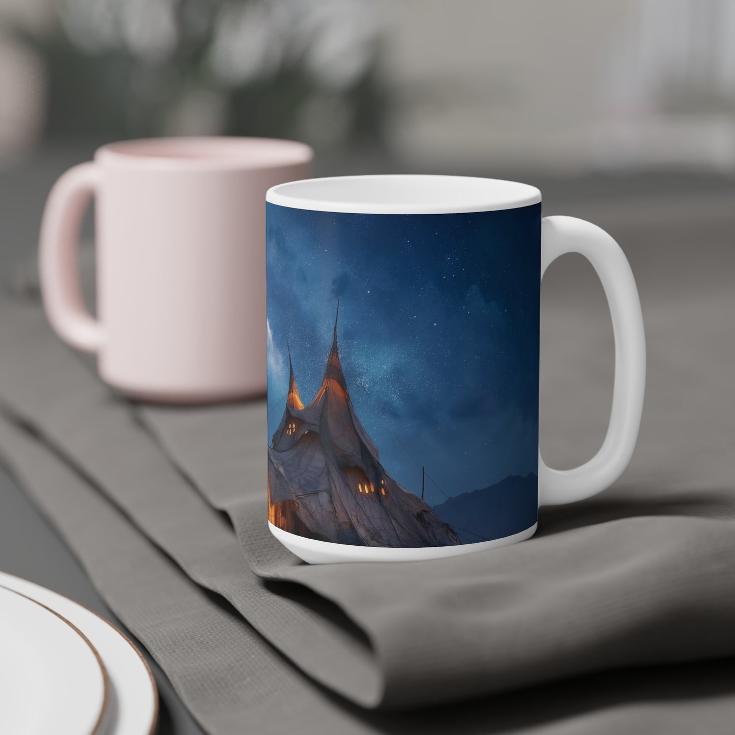 Starlit Nomad Tent Ceramic Mugs (11oz\15oz\20oz) – Milky Way Over Desert Hearth
