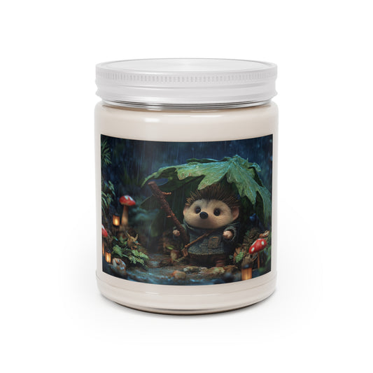 Rain-Slicked Forest Hedgehog Scented Soy Candles with White Lid, 9oz – Tiny Explorer’s Twilight Refuge