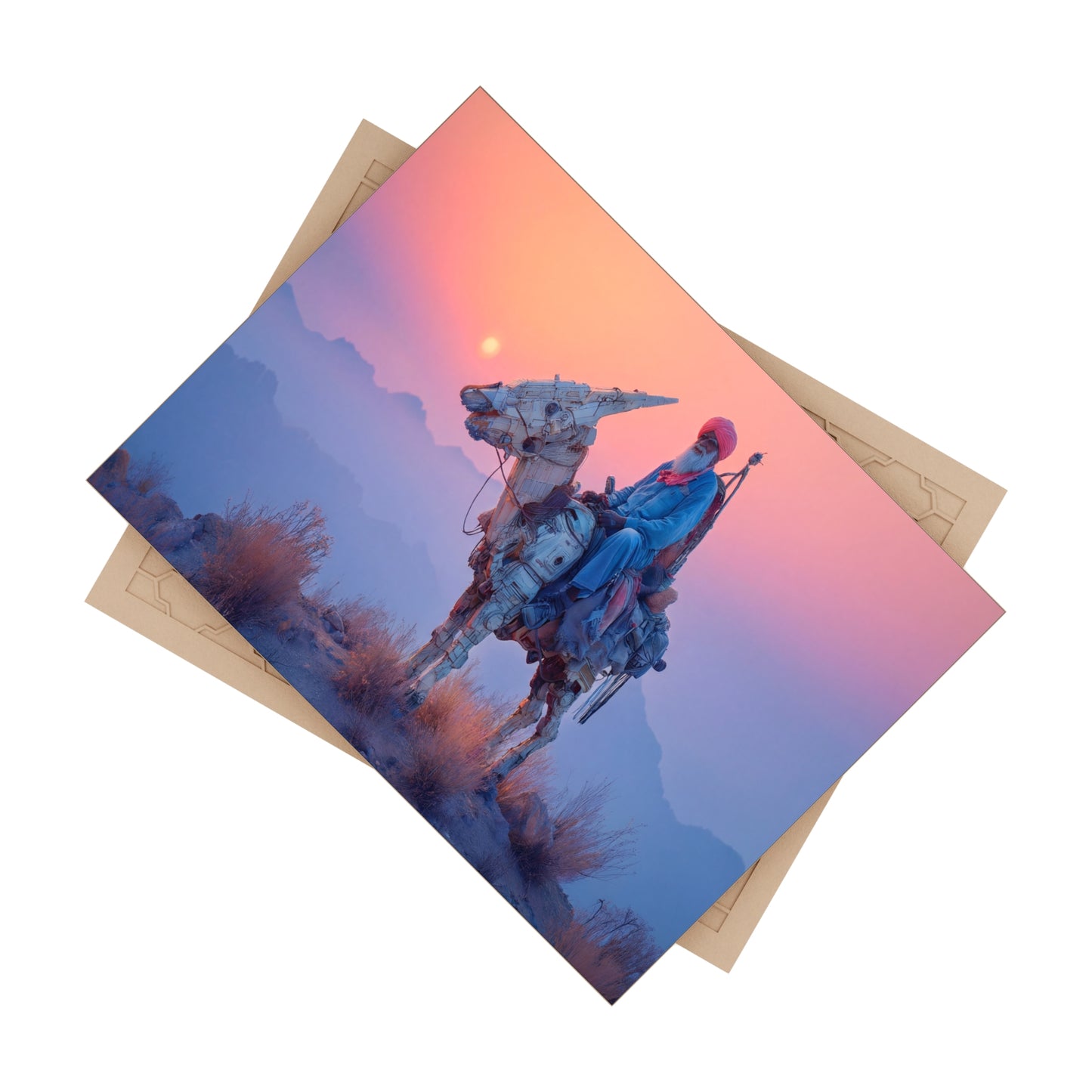 Cyber Donkey Rider Ceramic Photo Tile – Sunset Sentinel of the Dusty Peaks