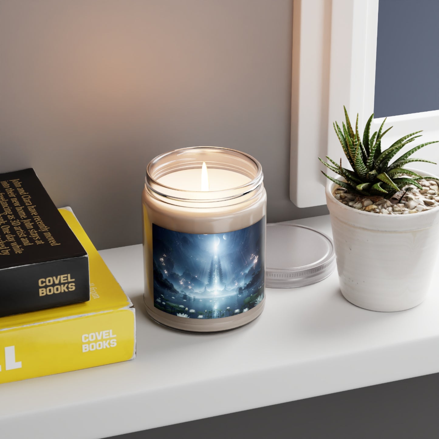 Celestial Lotus Scented Soy Candles with White Lid, 9oz – Moonlit Sanctuary Glow