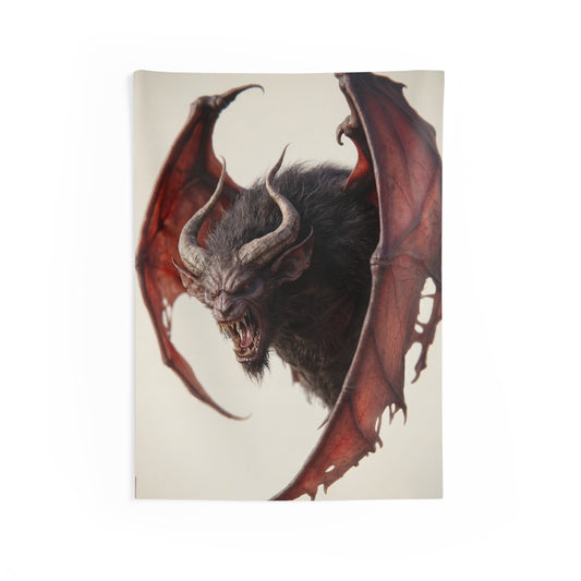 Wrathful Winged Beast Indoor Wall Tapestries – Crimson Scream Against the Pale Sky