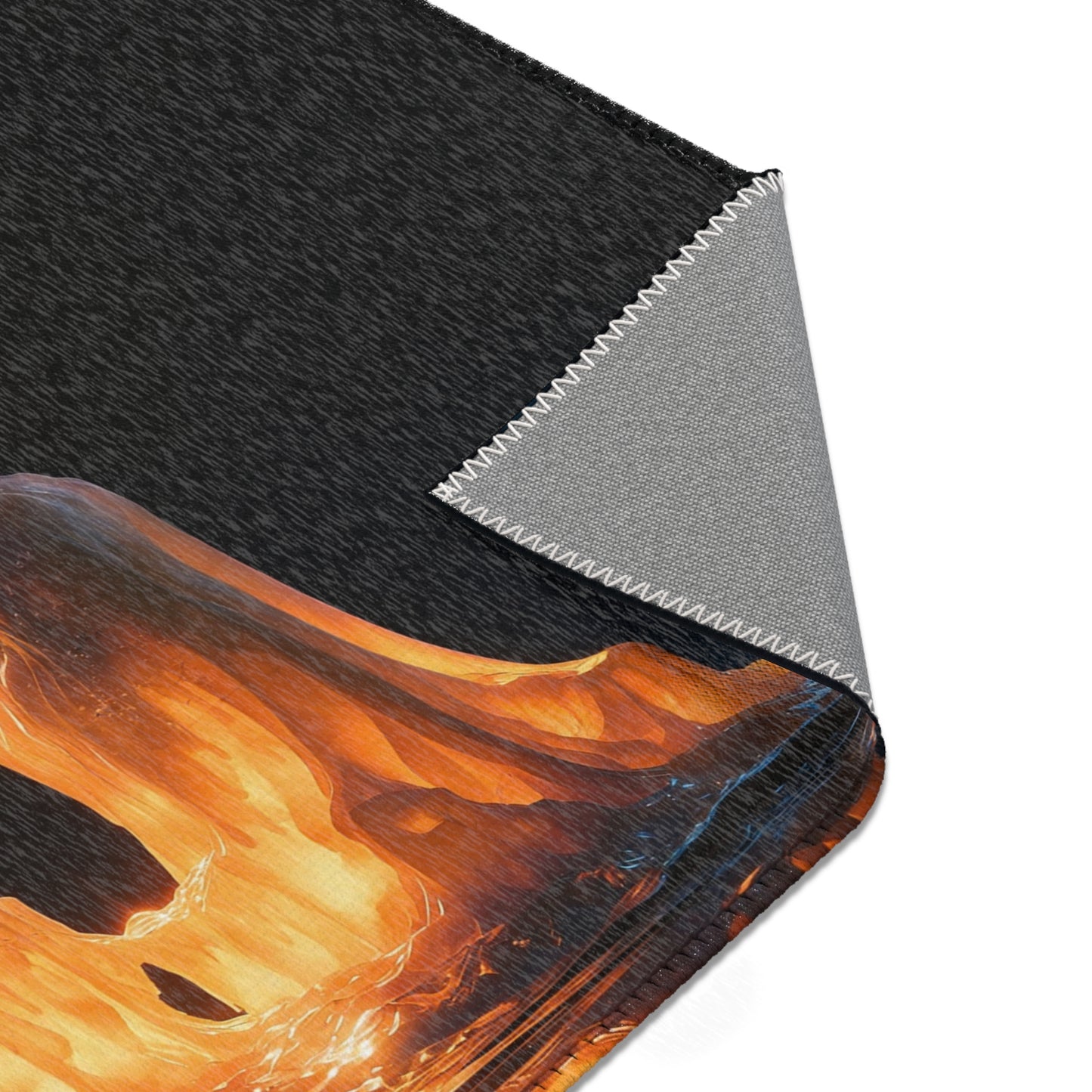 Luminous Candle Mountain Rug – Warm Glow Against Midnight Depths