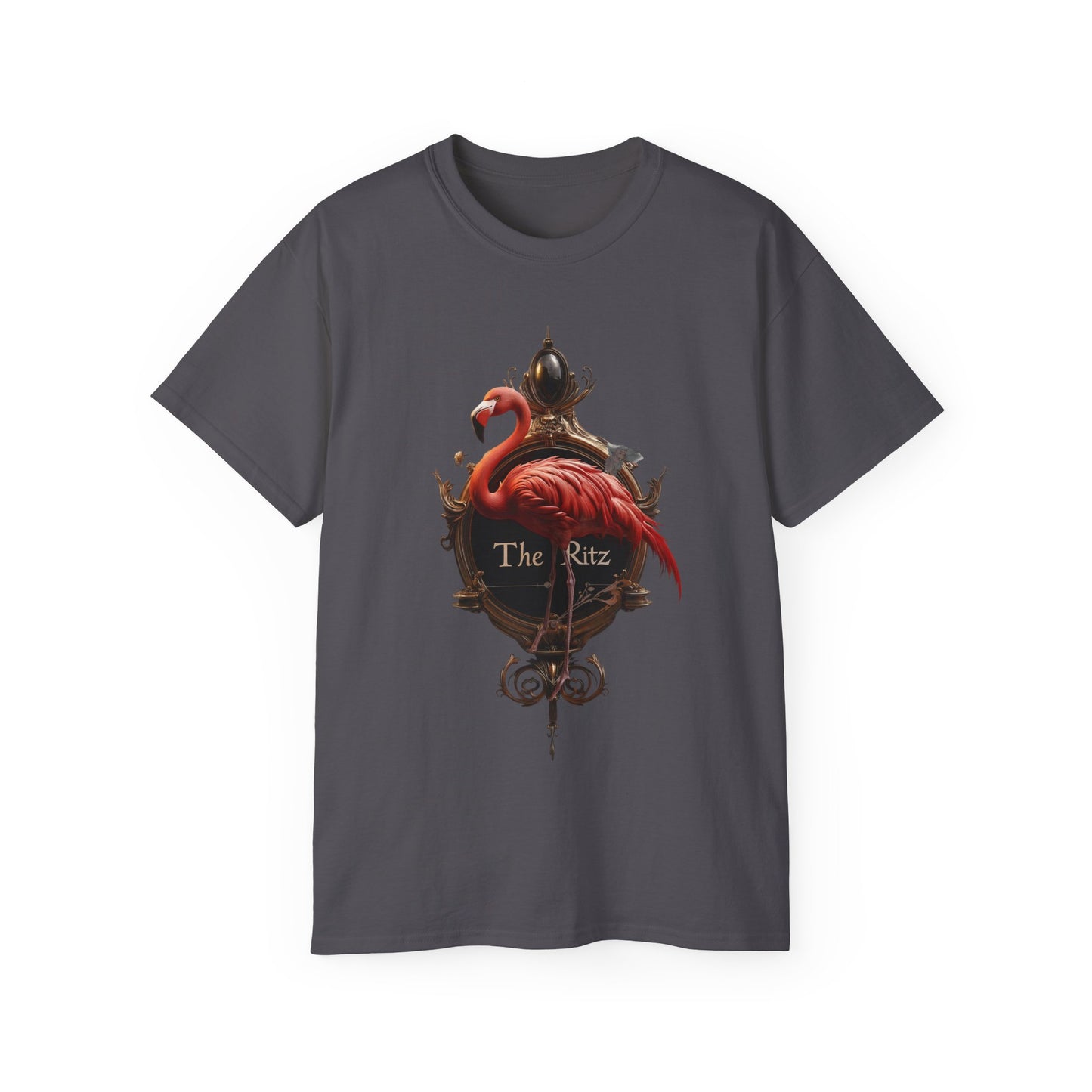 The Ritz Flamingo Ornate Frame Tee – Velvet Pink Feather Guardian