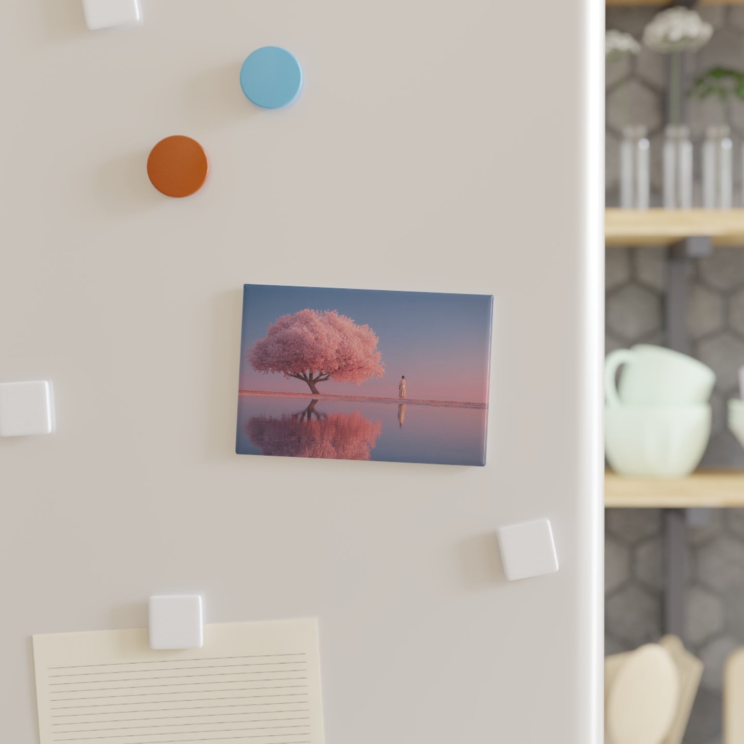 Solitary Sakura Tree Button Magnet, Rectangle (1 & 10 pcs) – Twilight’s Whispering Bloom