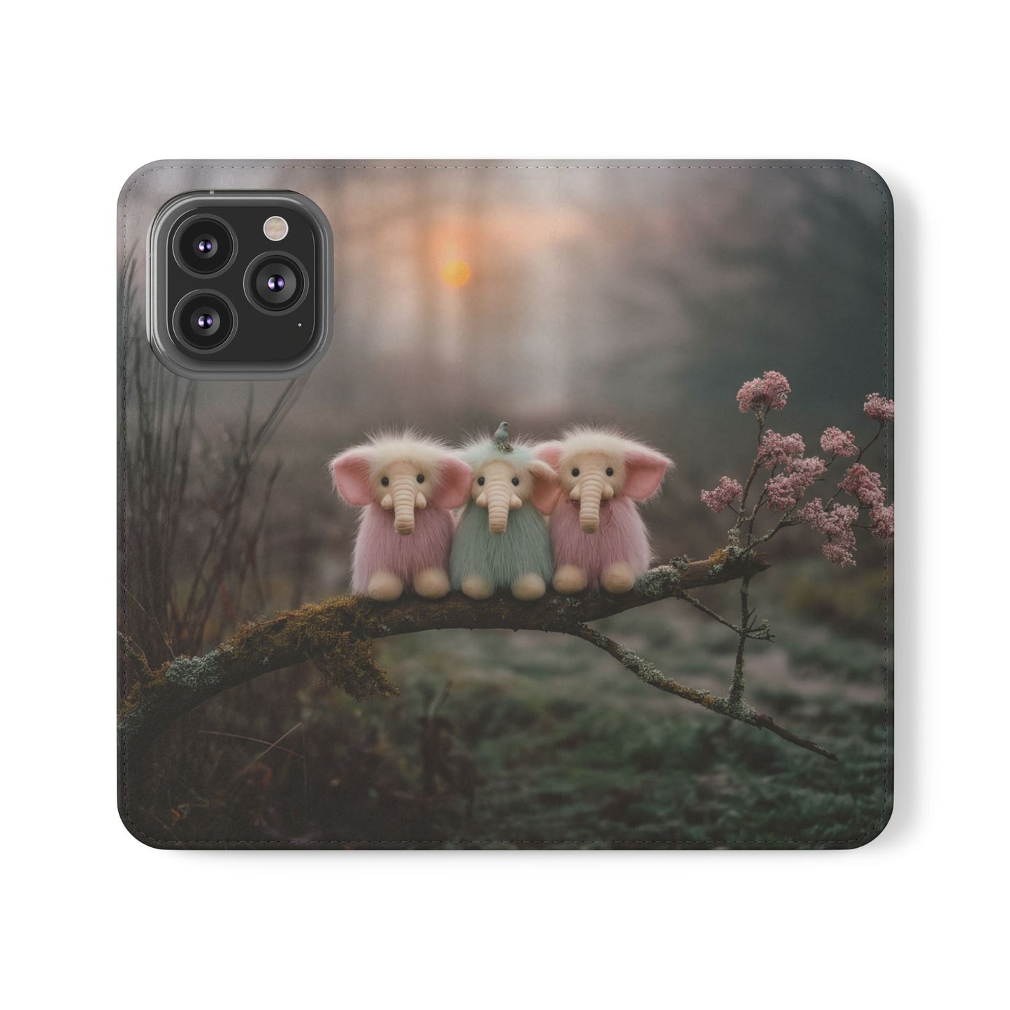 Mossy Branch Elephants Flip Cases – Pastel Fluff Guardians