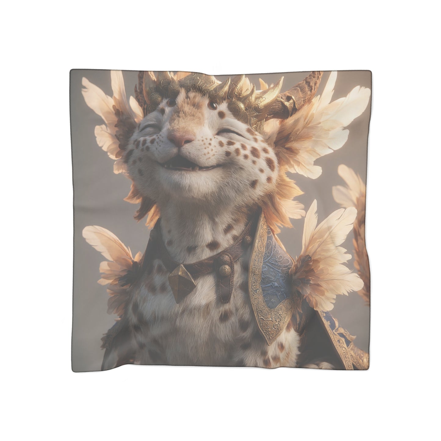 Regal Feathered Cat Sentinel Scarf – Sunlit Crown and Winged Majesty
