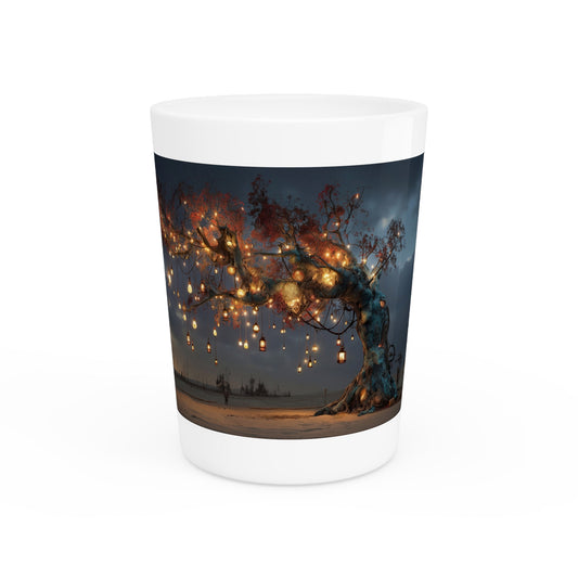 Lantern Tree Shot Glass – Glowing Canopy Against Twilight Sky