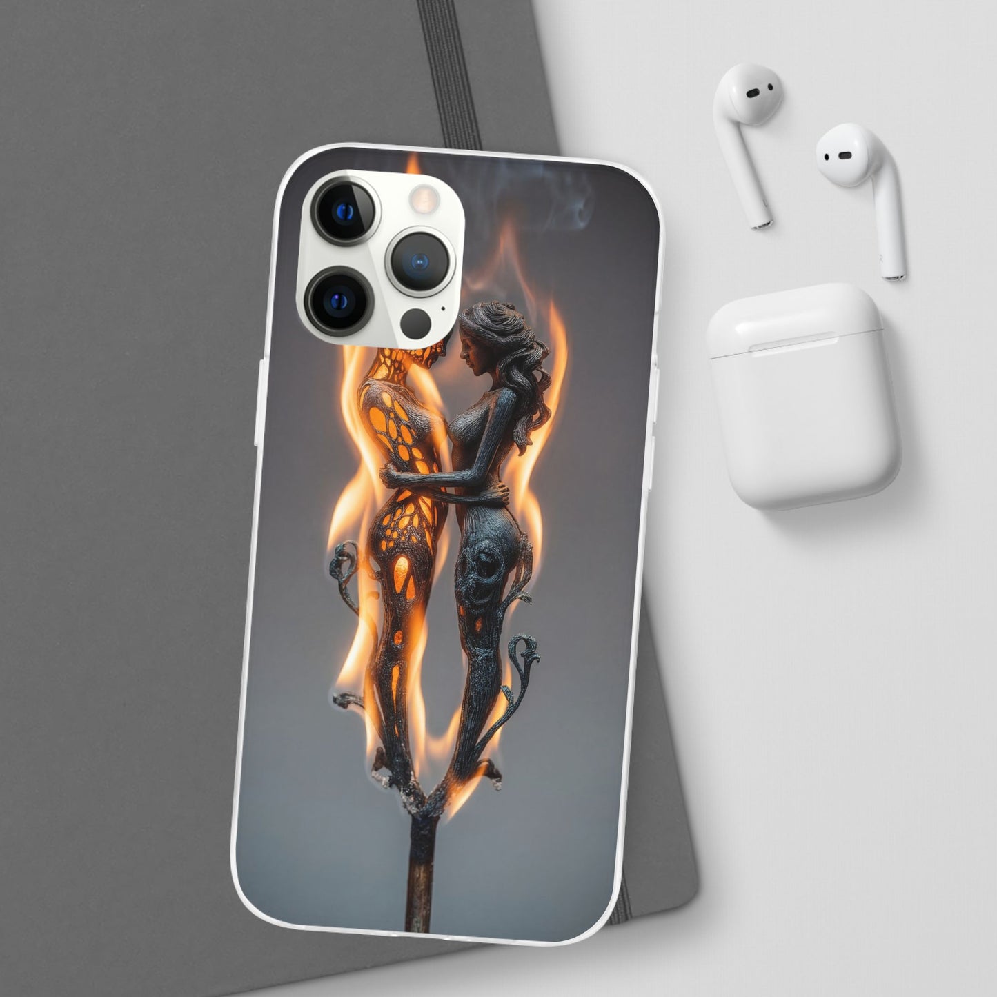 Flame-Embraced Lovers Flexi Cases – Intimate Glow Within the Fire