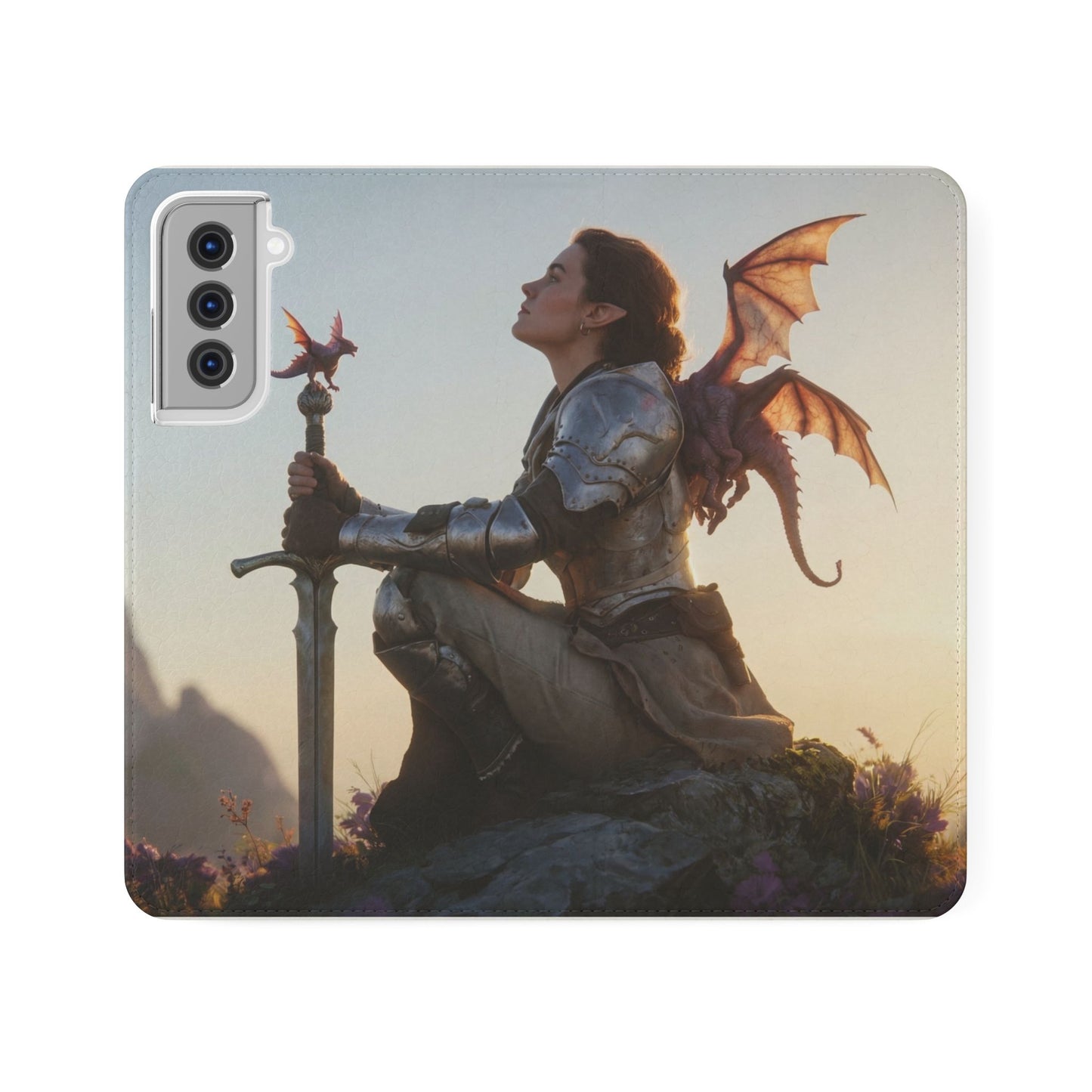 Dragon Knight Flip Cases – Sunlit Sentinel with Mini Drake and Sword