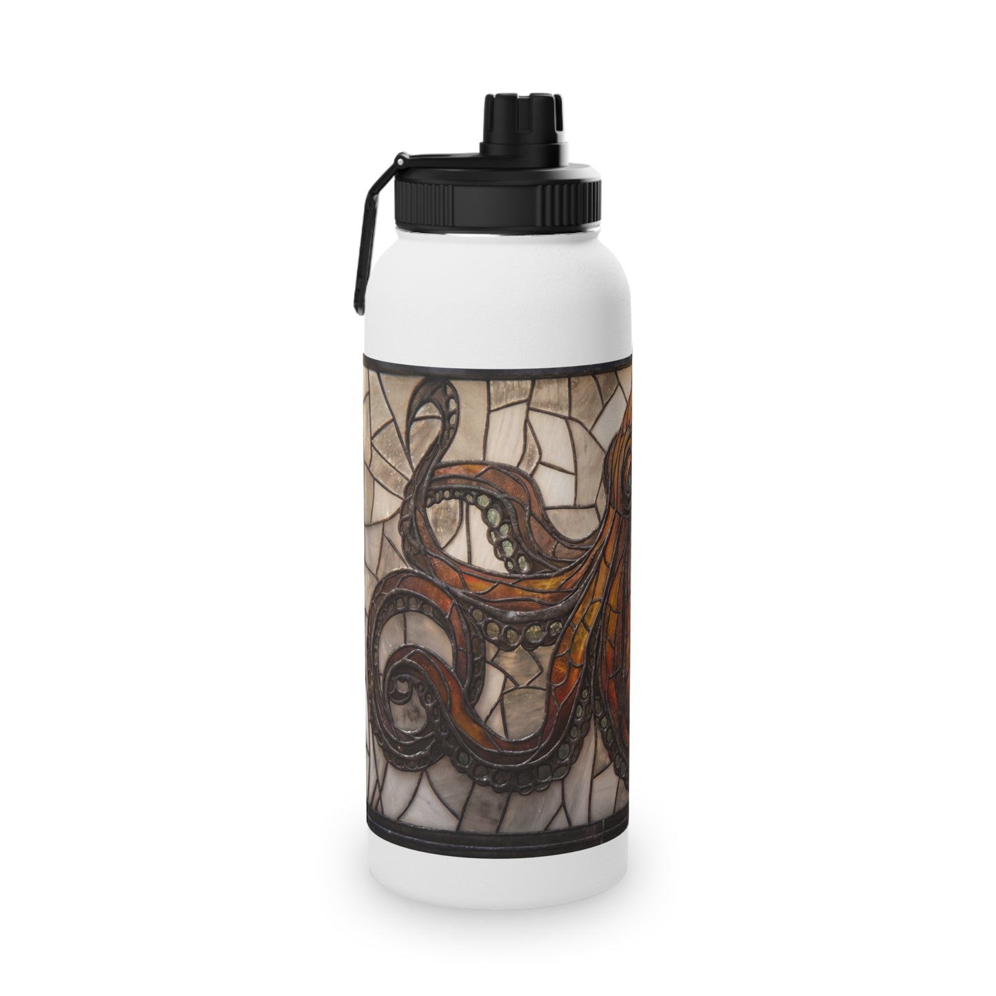 Stained Glass Octopus Water Bottle – Amber Tide Guardian with Iron Frame