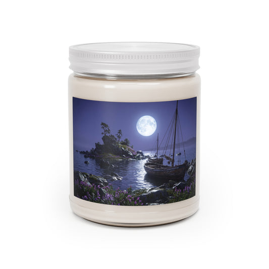 Moonlit Harbor Scented Soy Candles with White Lid, 9oz – Salt-Kissed Twilight Serenity