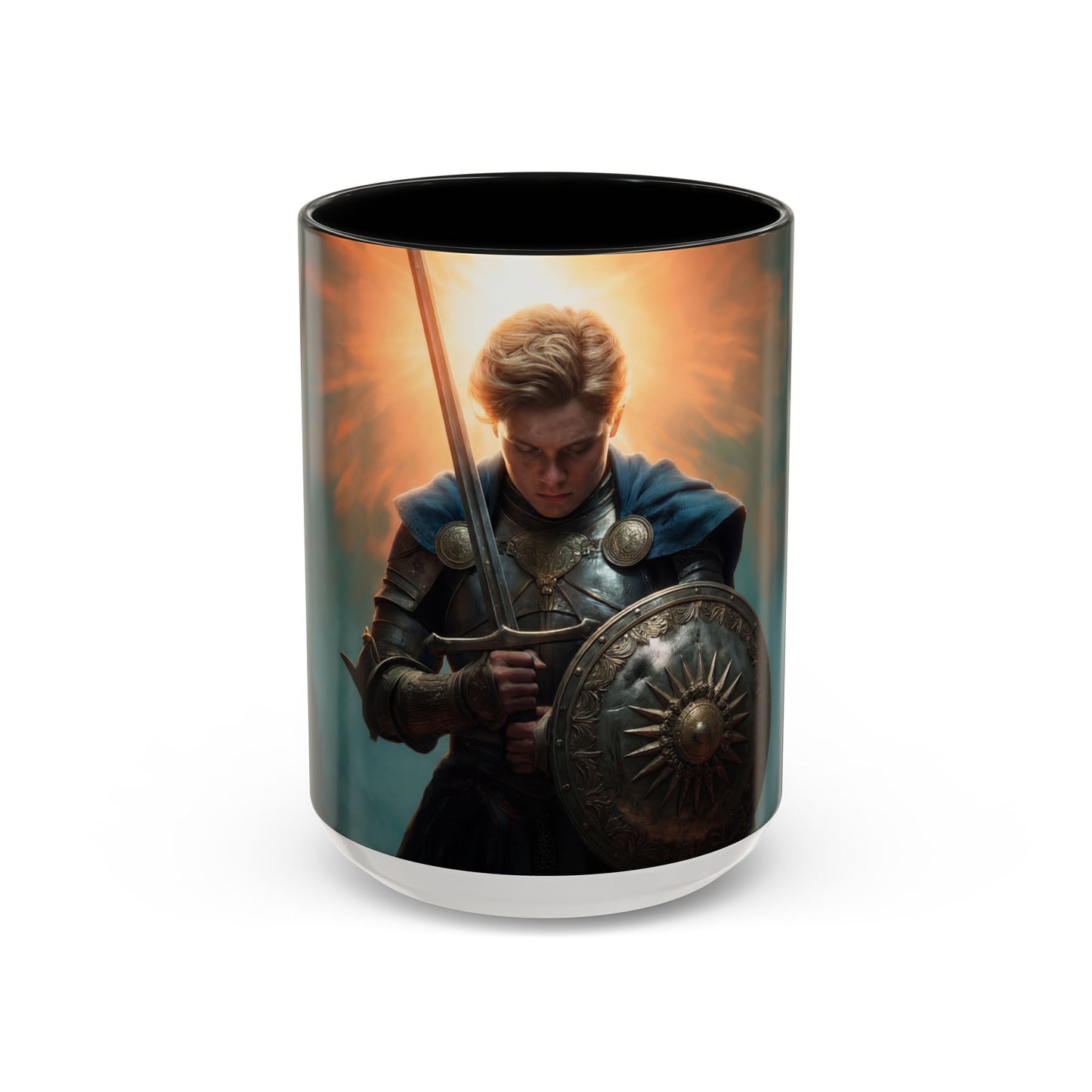 Dawn-Kissed Sentinel Accent Coffee Mug (11, 15oz) – Radiant Resolve in Shadowed Towers