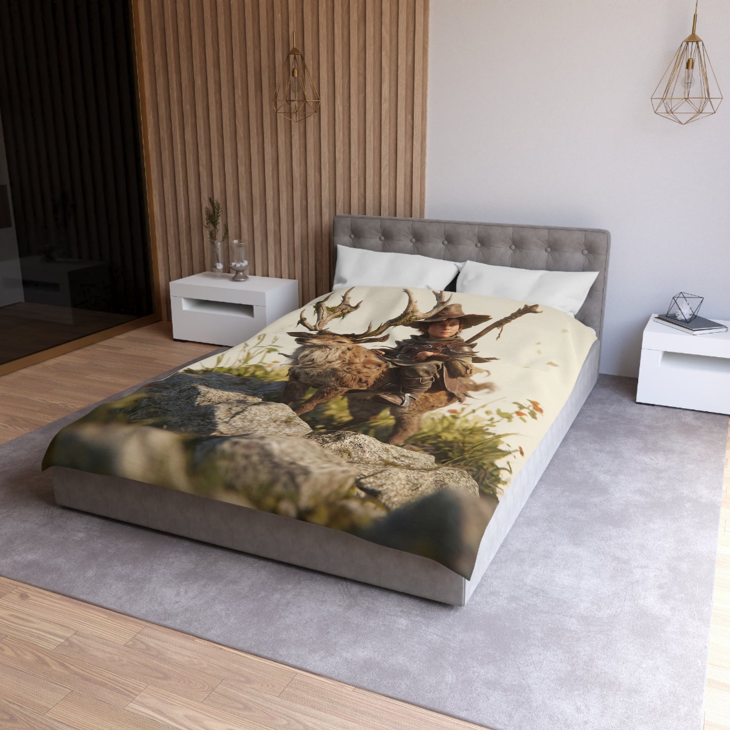 Boy with Antlered Deer Microfiber Duvet Cover – Sunset Ridge Guardian