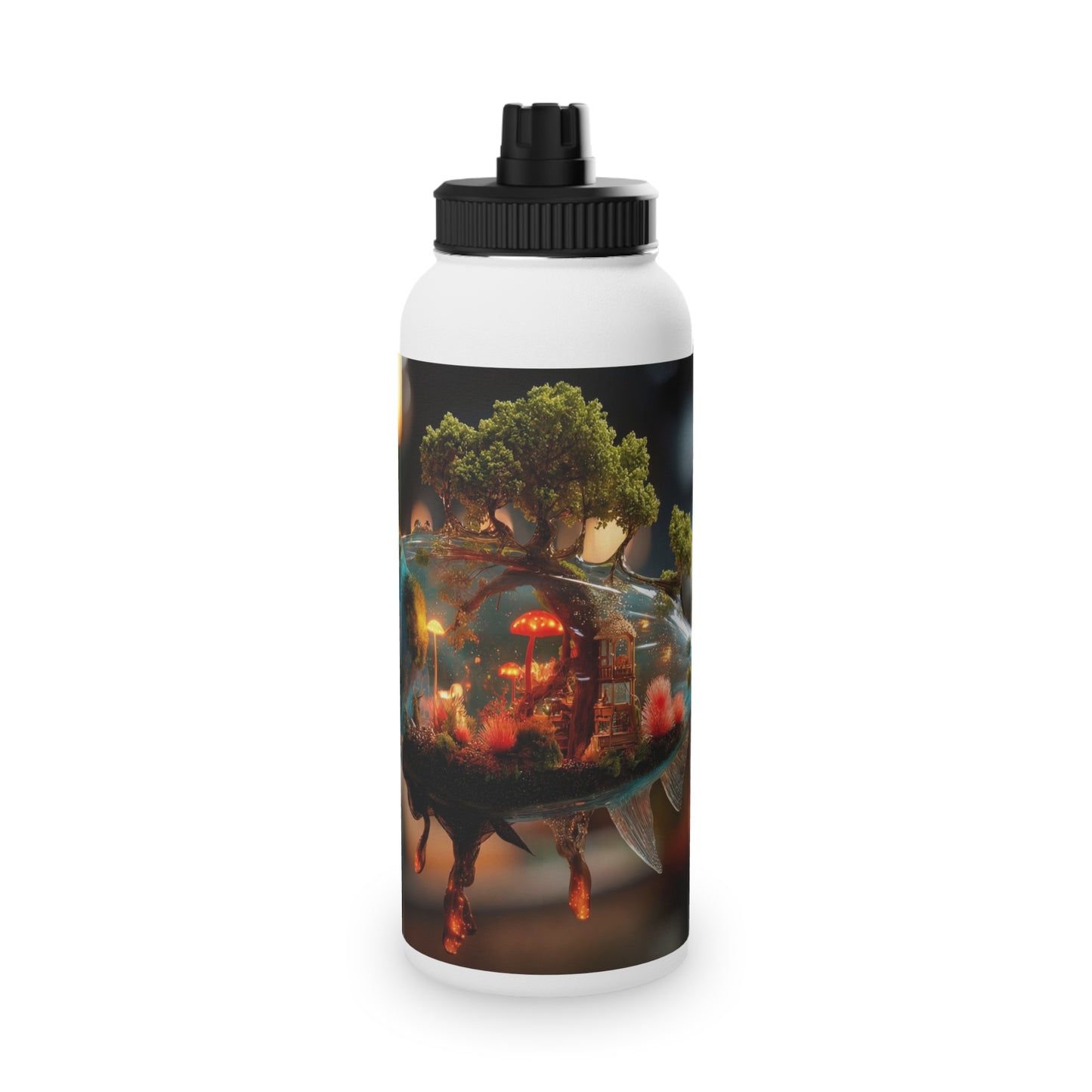 Forest Within Fish Stainless Steel Water Bottle, Sports Lid – Liquid Eden Dreamscape