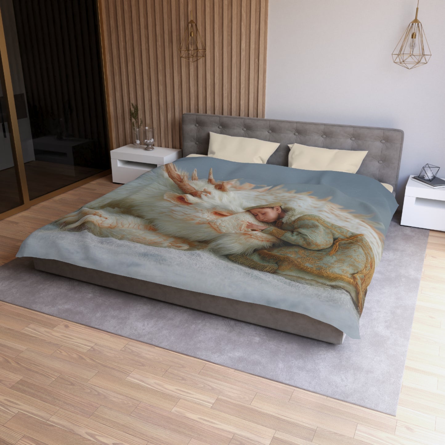 Sleeping Dragon & Child Duvet Cover – Ivory Scale Sanctuary