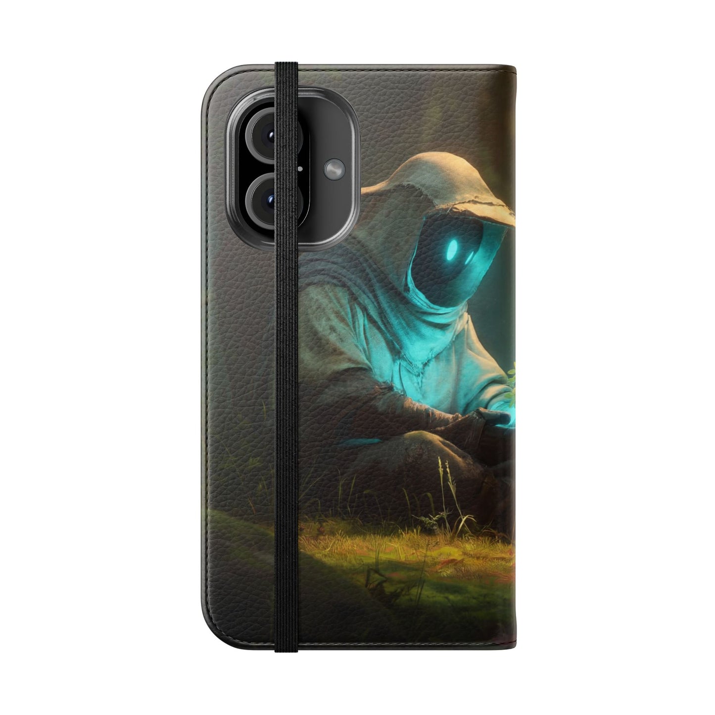 Glowing Orb Hooded Guardian Flip Cases – Bioluminescent Forest Keeper