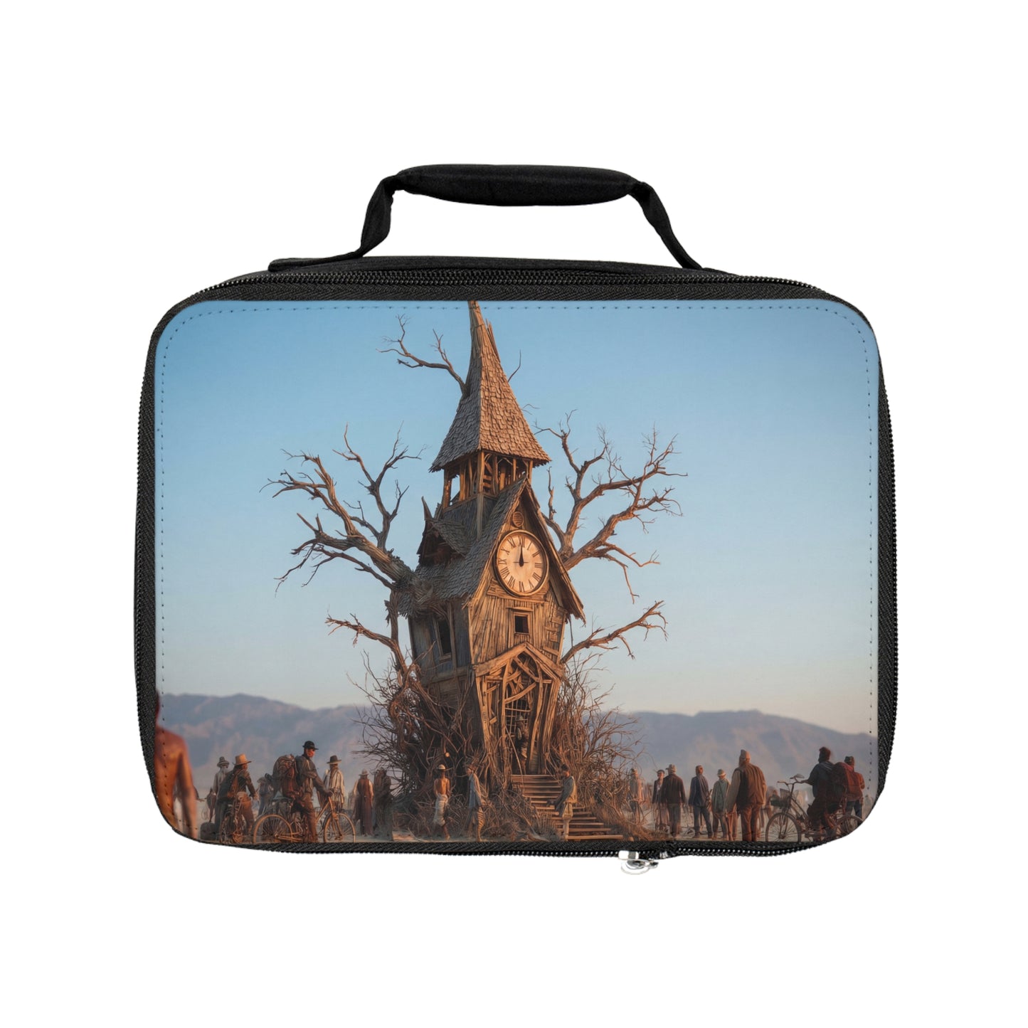 Clock Tower in the Dusty Wasteland Lunch Bag – A Town That Never Forgets Time