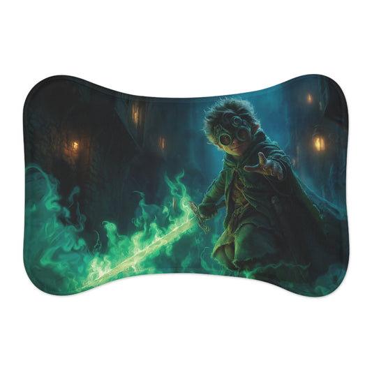 Gnome Guardian Pet Feeding Mats – Emerald Flame Sentinel