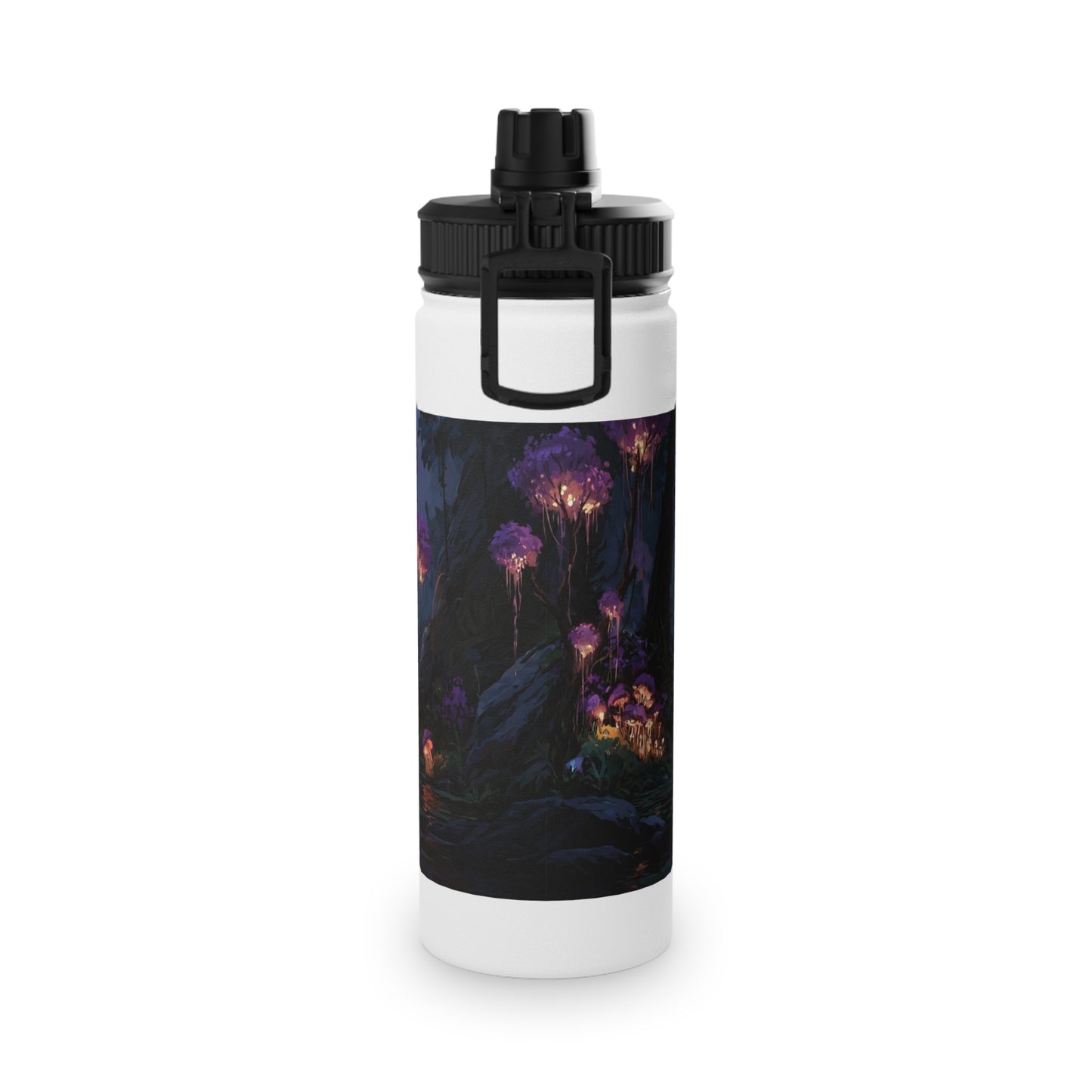 Luminous Glade Stainless Steel Water Bottle, Sports Lid – Twilight Bloom Sanctuary