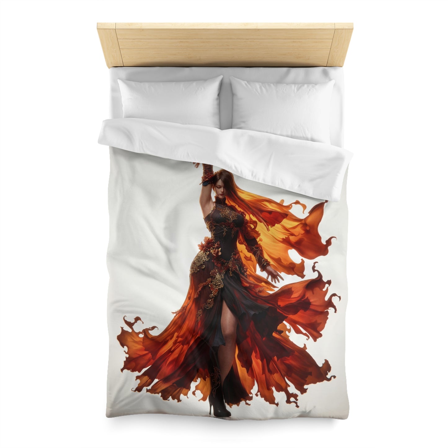 Crimson Phoenix Dancer Microfiber Duvet Cover – Flame-Woven Grace