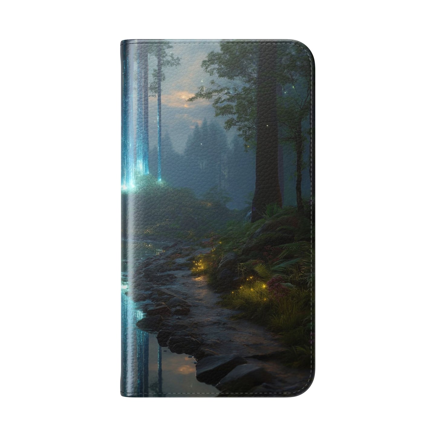 Bioluminescent Forest Flip Cases – Cyan Lightfall Stream Cover