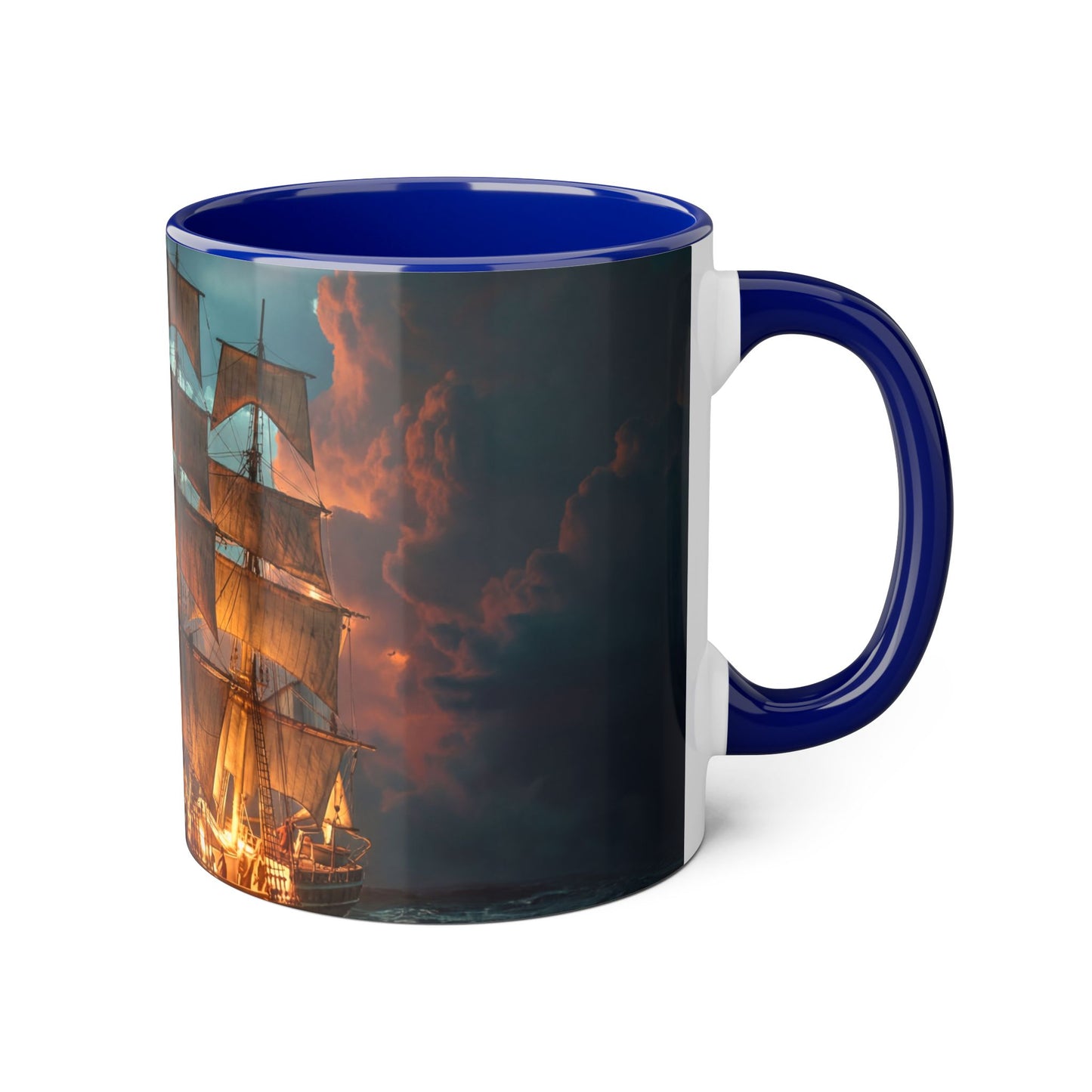 Storm-Braced Galleon Accent Mugs, 11oz – Amber Sail & Obsidian Sea