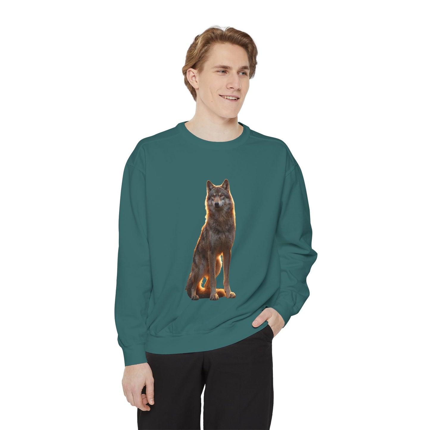 Golden Hour Wolf Sentinel Sweatshirt – Warm-Toned Pack Guardian Portrait
