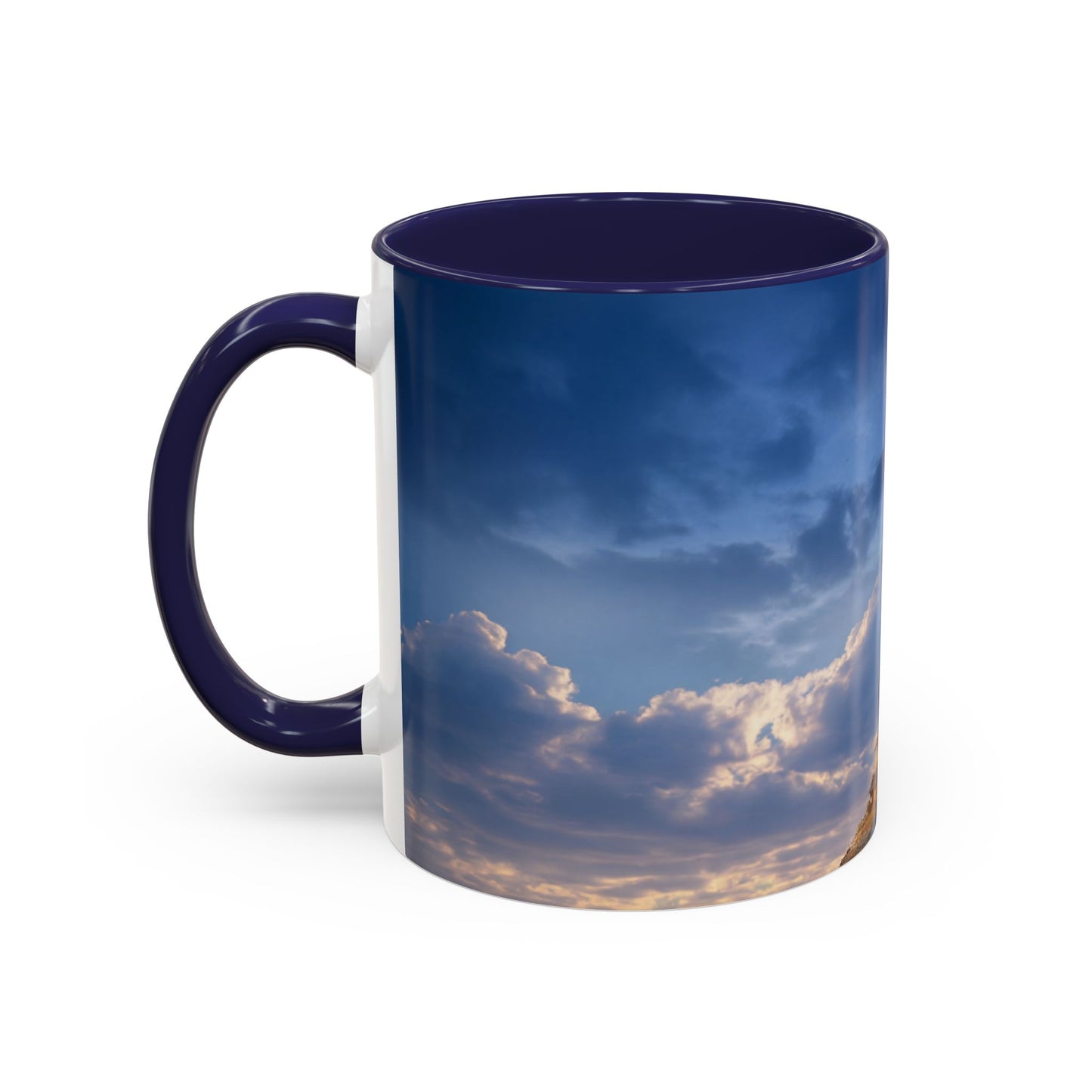 Skyborne Lighthouse Accent Coffee Mug (11, 15oz) – Floating Beacon at Dusk