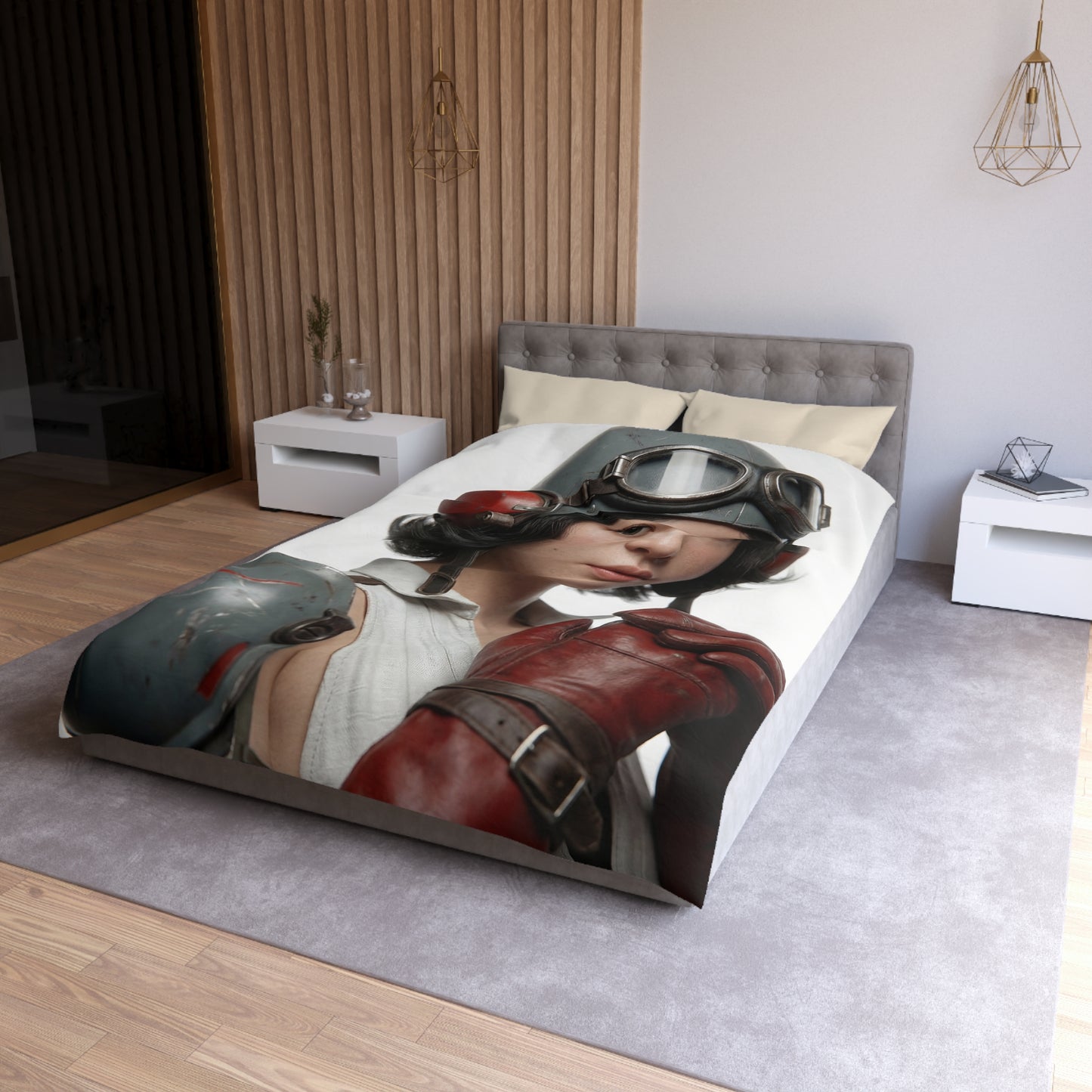 Aviator’s Gaze Microfiber Duvet Cover – Crimson Gloves and Skyward Resolve