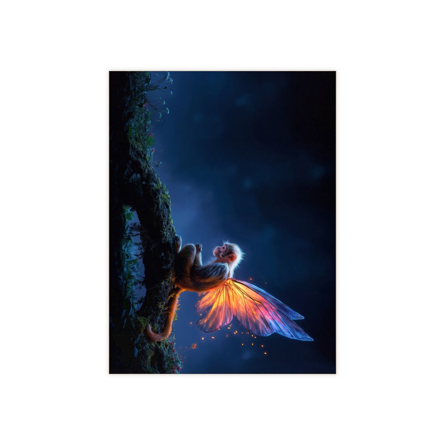 Winged Monkey Nightdream Ceramic Photo Tile – Luminescent Forest Guardian