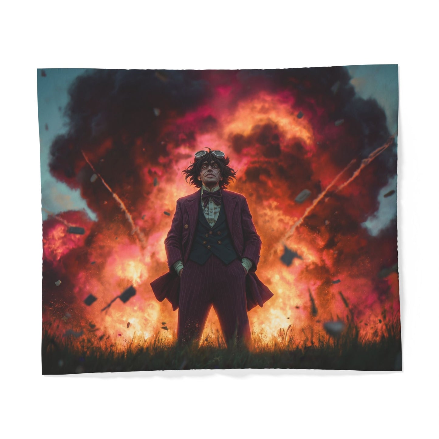 Crimson Cloud Cotton Duvet Cover – Steampunk Hero Explosion Art