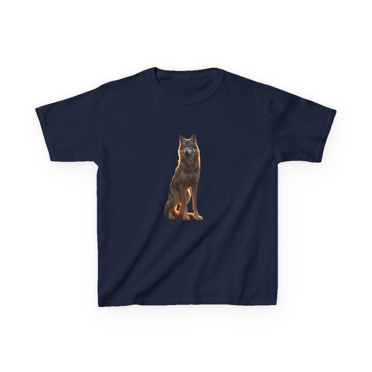 Sunlit Wolf Kids Heavy Cotton™ Tee – Golden Sentinel Portrait