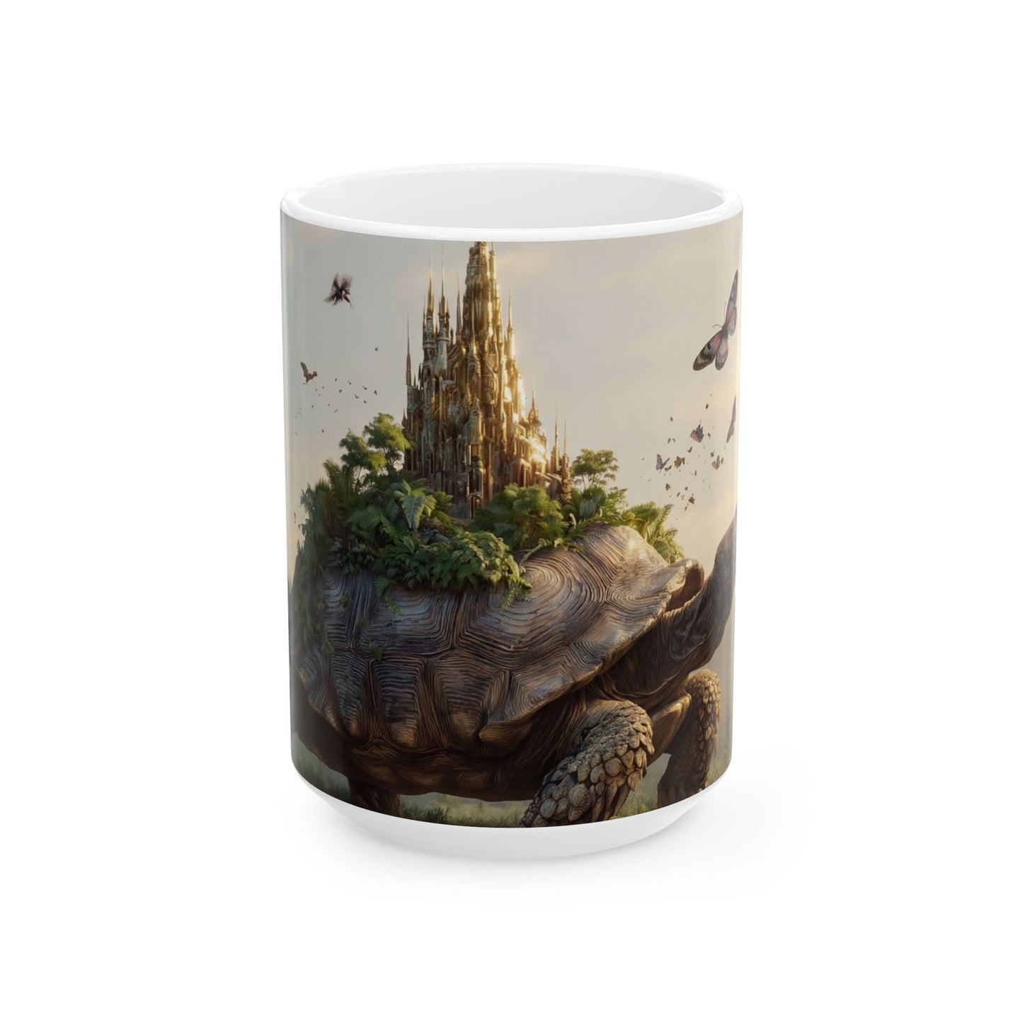Castle on Turtle Back Ceramic Mug – Golden Spire Dreamscape (11oz, 15oz)