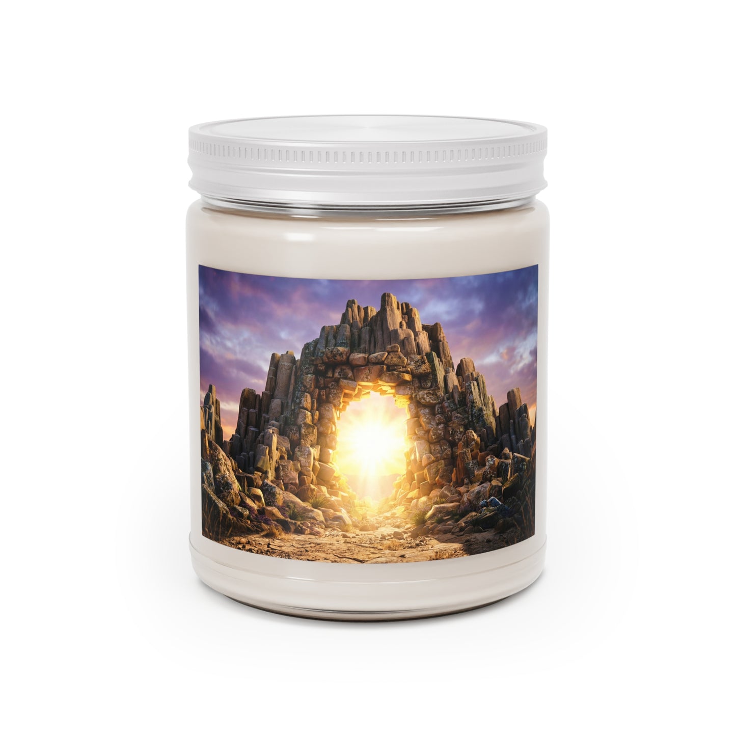 Stone Archway Gateway Scented Soy Candles with White Lid, 9oz – Dawn’s Warm Embrace