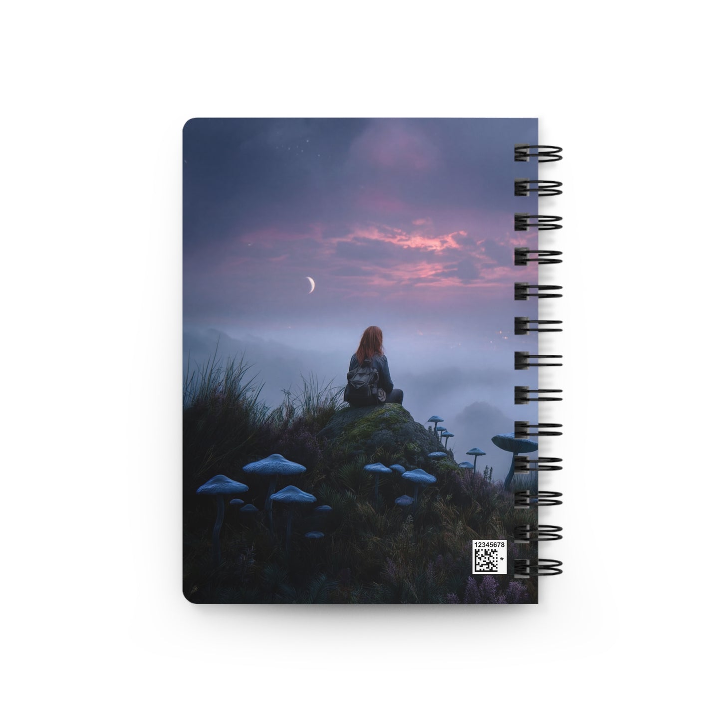 Moonlit Mushroom Sentinel Spiral Bound Journal – Twilight Watcher’s Quiet Reflection