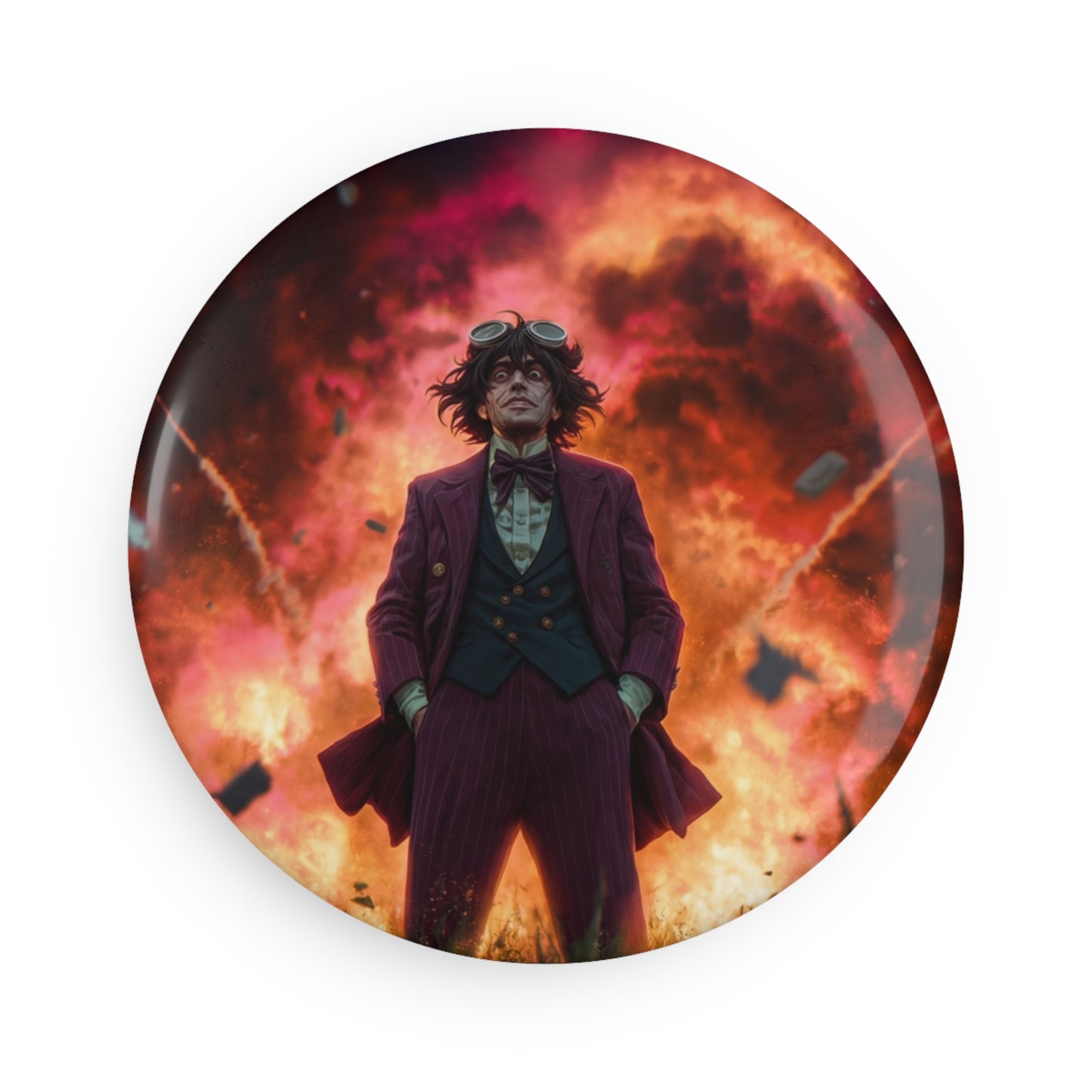 Explosive Gentleman Button Magnet, Round (1 & 10 pcs) – Crimson Sky Aftermath