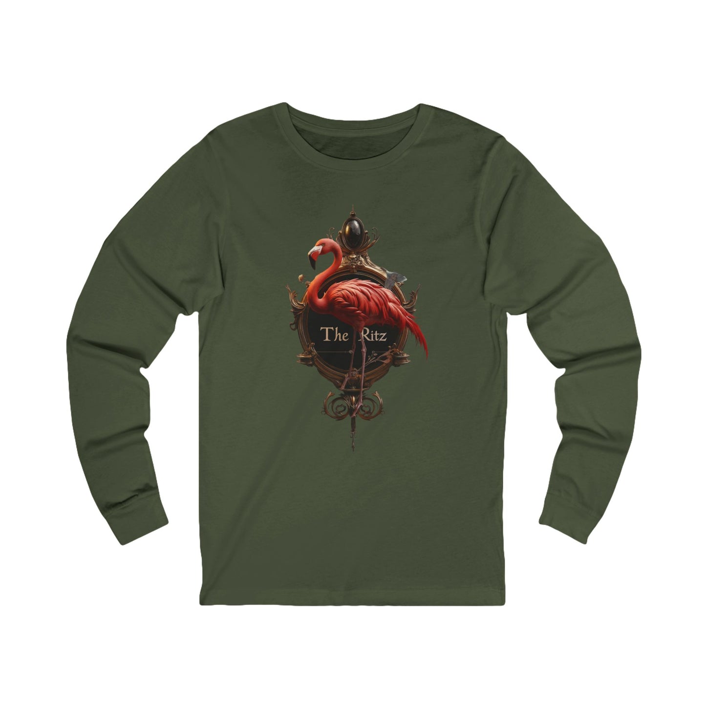 Crimson Flamingo Ritz Tee – Regal Bird Portrait Long Sleeve