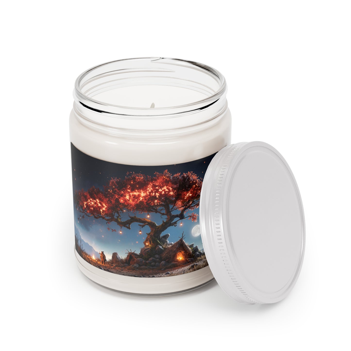 Whispering Ember Tree Scented Soy Candles with White Lid, 9oz – Night’s Warm Embrace