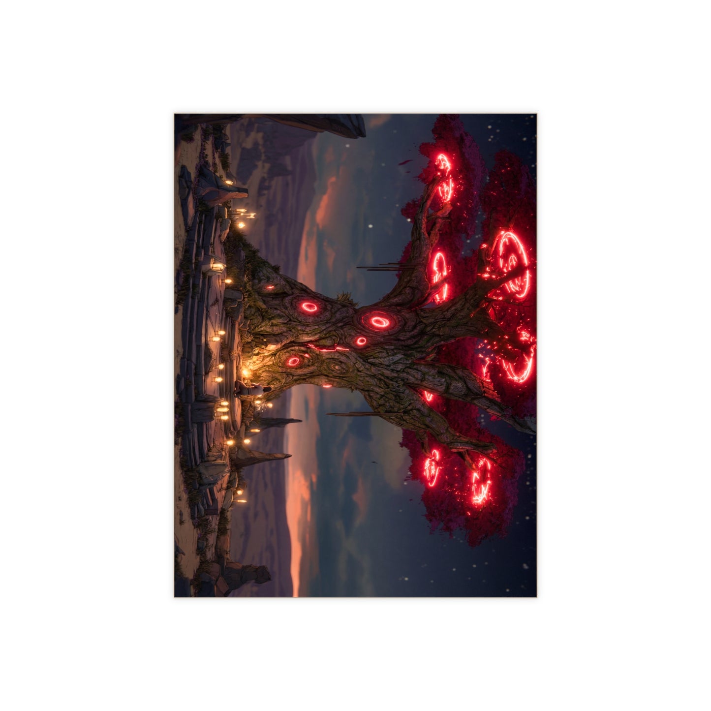 Ancient Oracle Tree Ceramic Photo Tile – Crimson Vortex Wisdom