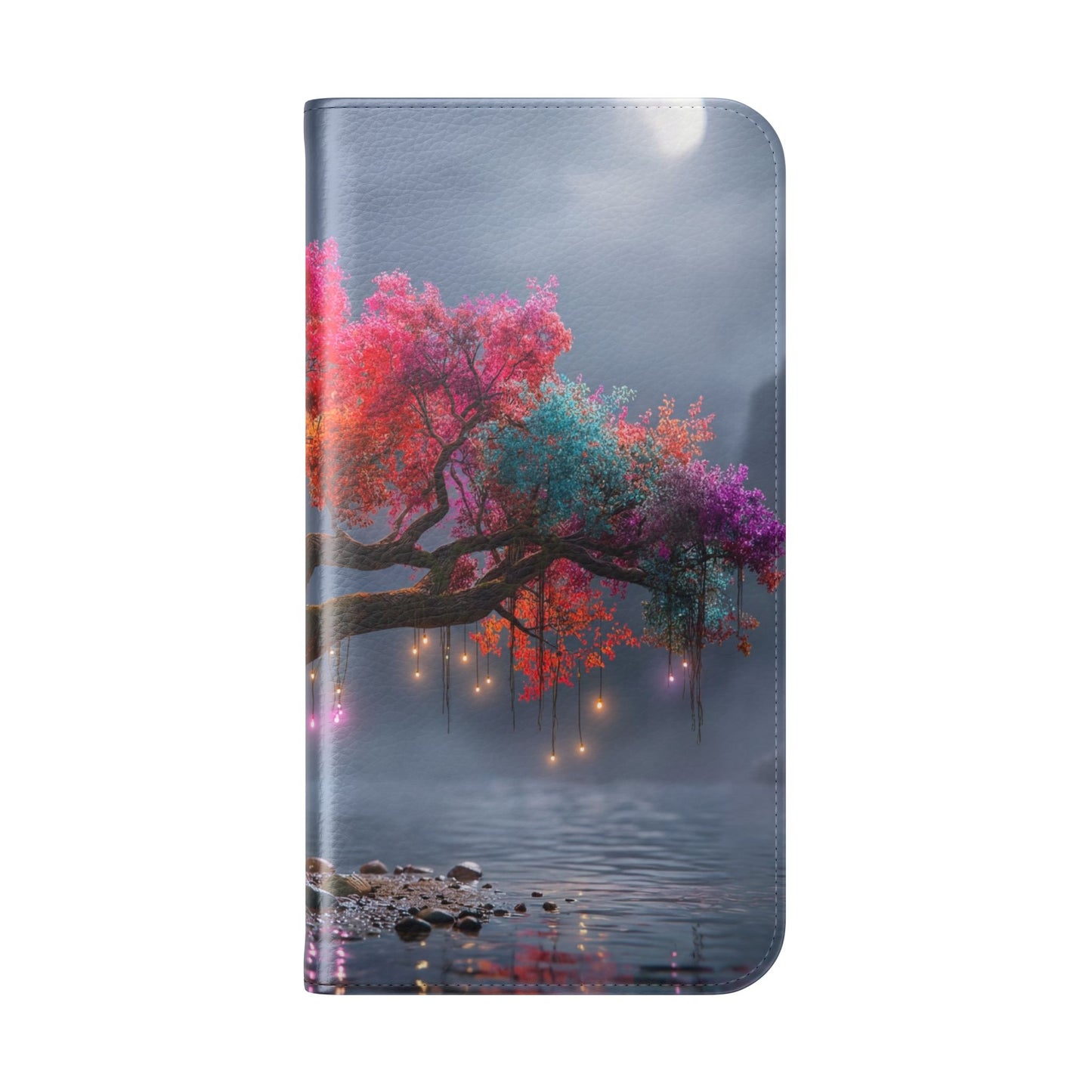 Chromatic Canopy Flip Cases – Rainbow Tree Moonlit Waterfall Scene