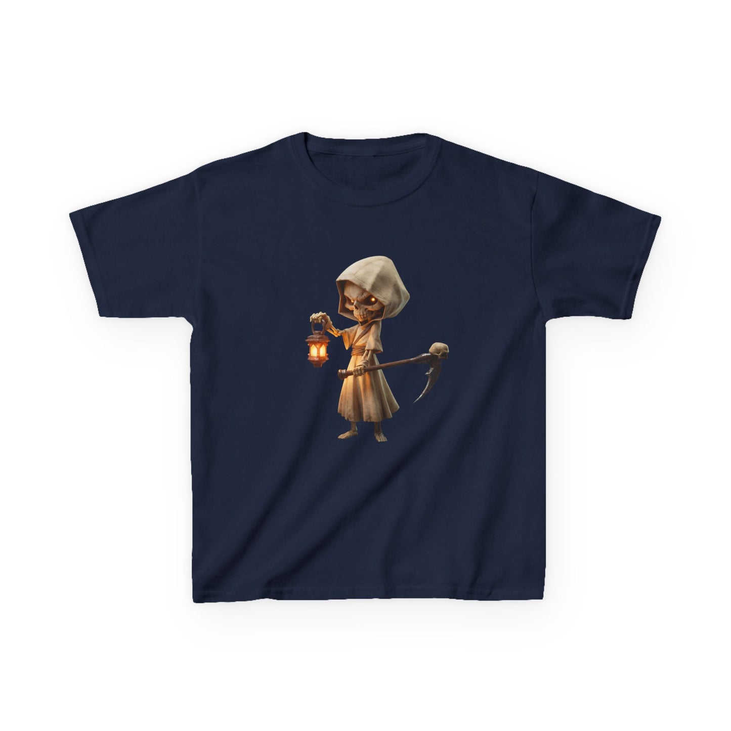 Lantern-Bearing Grim Reaper Kids Heavy Cotton™ Tee – Chibi Guardian of Twilight