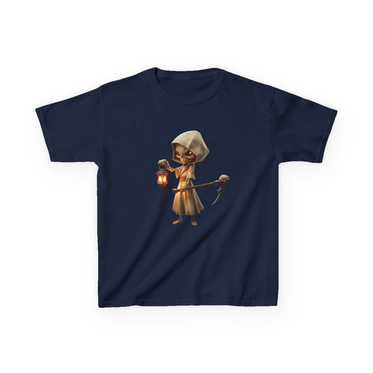 Lantern-Bearing Grim Reaper Kids Heavy Cotton™ Tee – Chibi Guardian of Twilight
