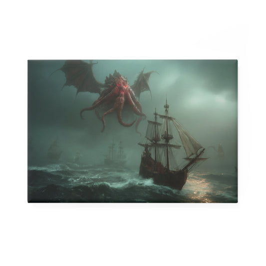 Leviathan’s Wrath Button Magnet, Rectangle (1 & 10 pcs) – Crimson Sky Horror at Sea