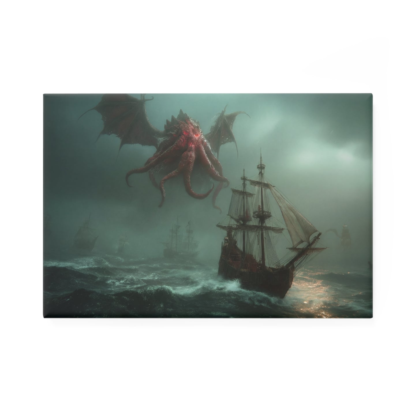 Crimson Leviathan Button Magnet, Rectangle (1 & 10 pcs) – Storm-Struck Seascape