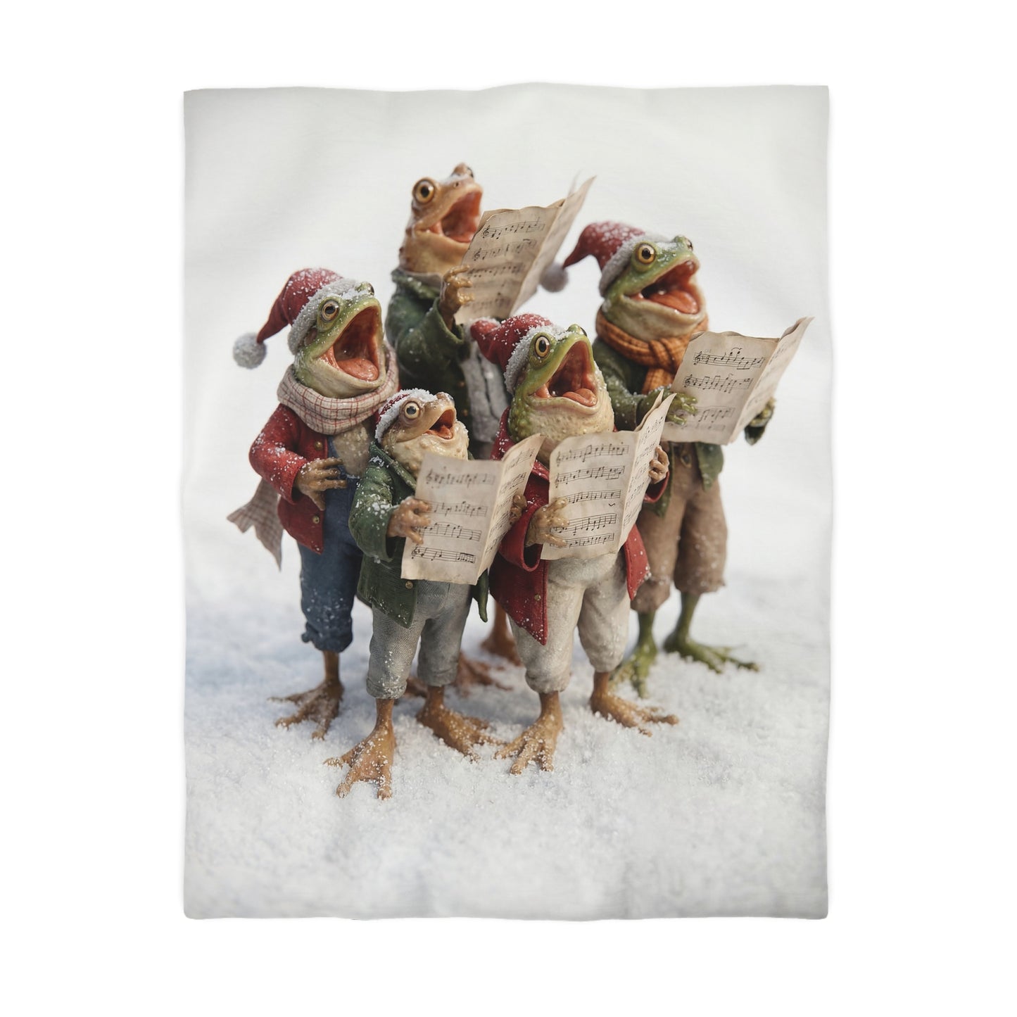 Frogs in Snow Choir Microfiber Duvet Cover – Winter Carolers in Frosty Harmony
