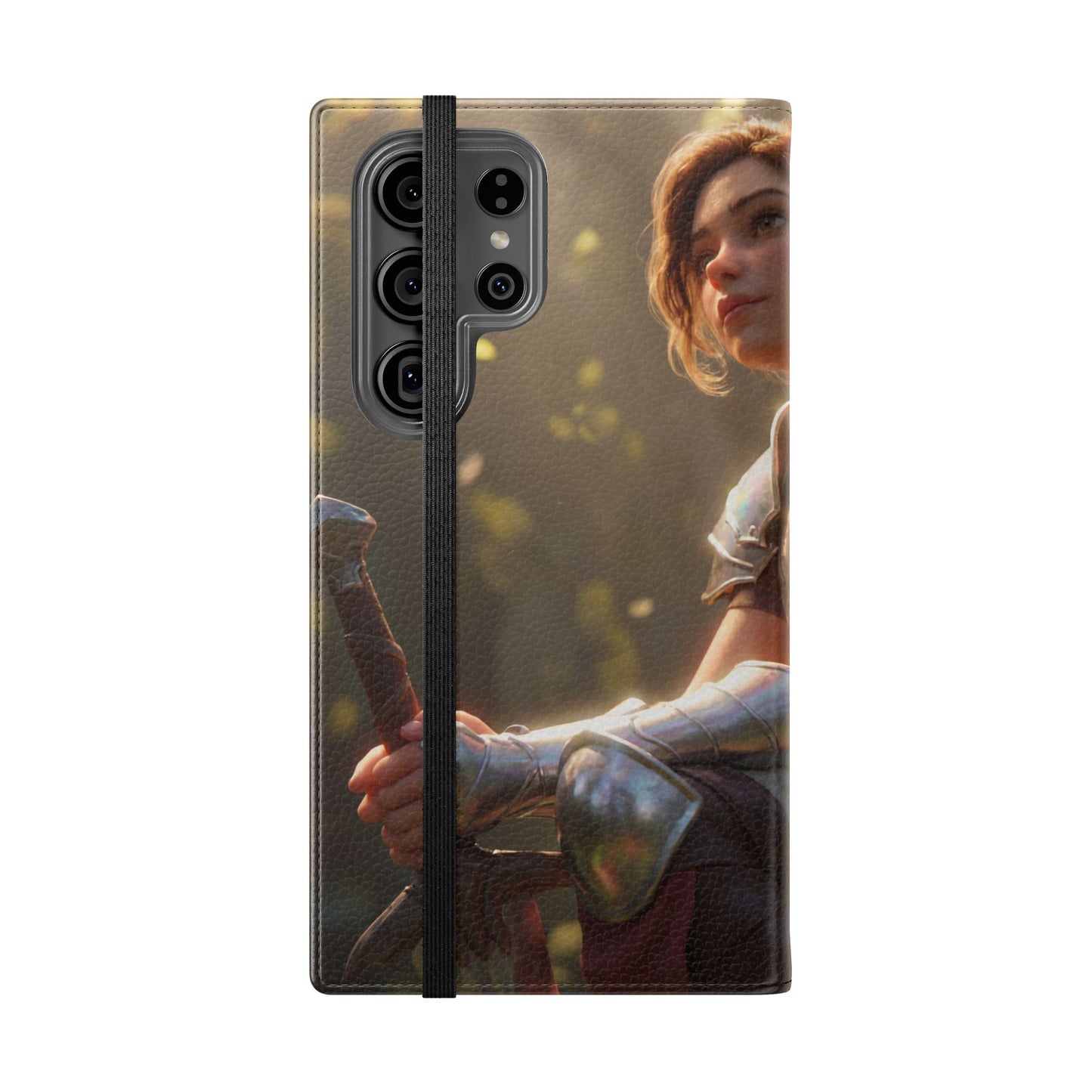 Elven Knight with Dragon Flip Cases – Iridescent Armor & Tiny Guardian Portrait