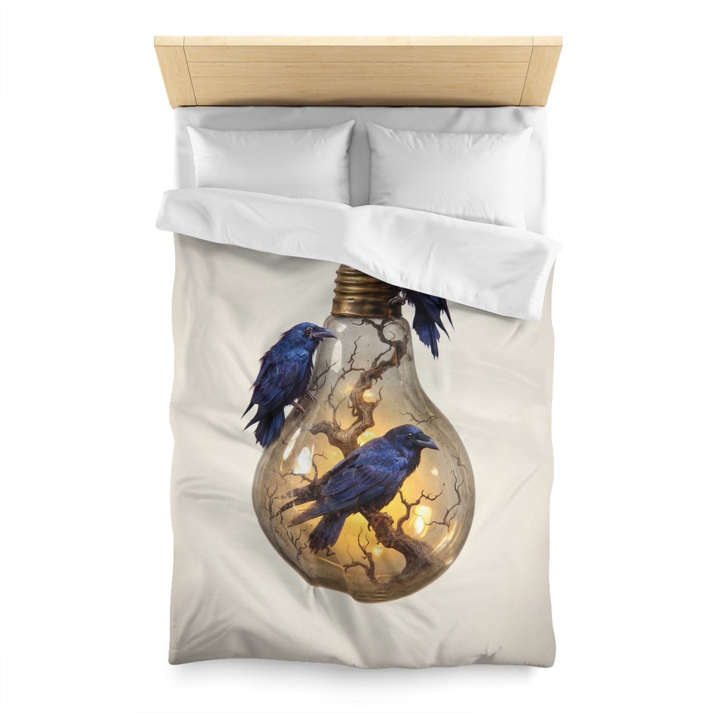Ravens in the Glow Microfiber Duvet Cover – Midnight Thoughtscape Sanctuary
