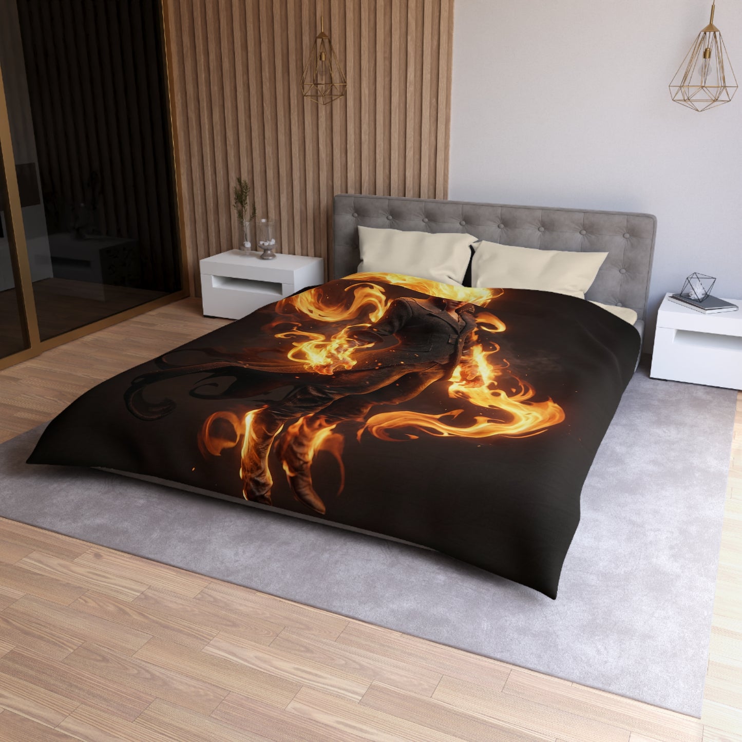 Flame-Weaver Duvet Cover – Sovereign of Ember and Shadow