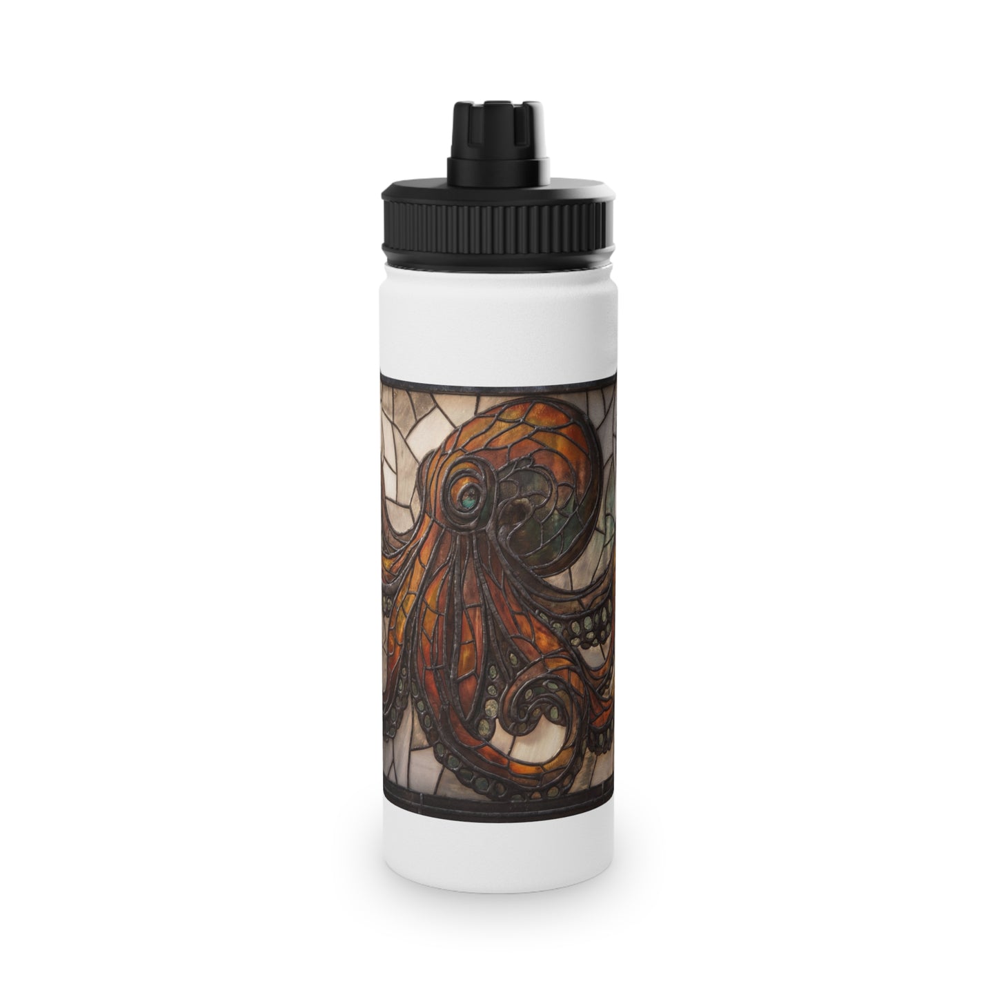 Stained Glass Octopus Water Bottle – Amber Tide Guardian with Iron Frame